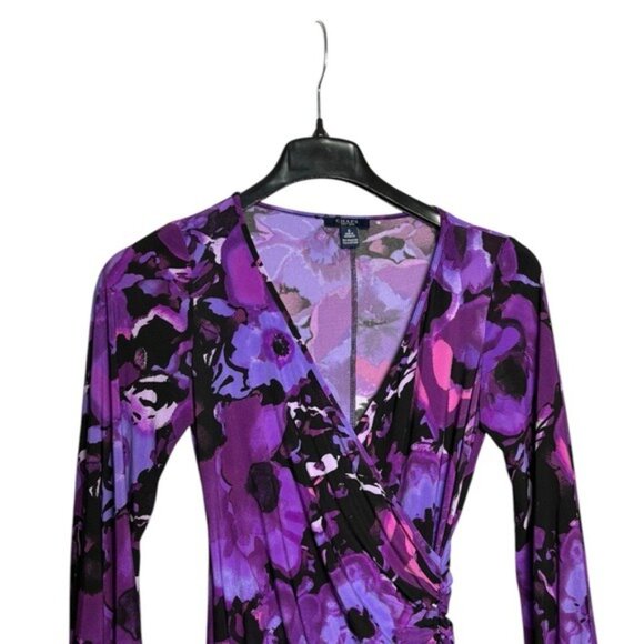 Chaps Midi Dress Size S Ruched Gathered Side Abstract Floral Multicolor - Picture 2 of 7
